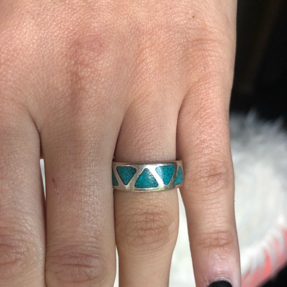 Vintage Turquoise Inlay Sterling Silver Ring